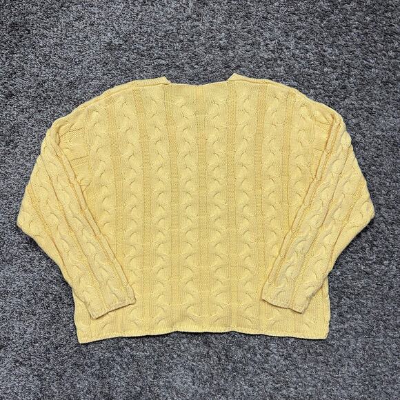 Vintage Cable Knit Sweater Eddie Bauer Petite Large Butter Yellow y2k - Picture 5 of 6